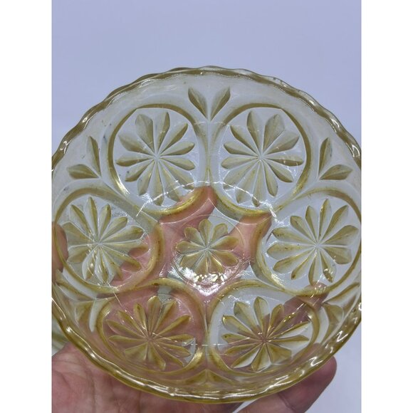 Vintage Amber Cut Glass Bowl - 4.5" Starlight Design Condiment Dish - Picture 5 of 7
